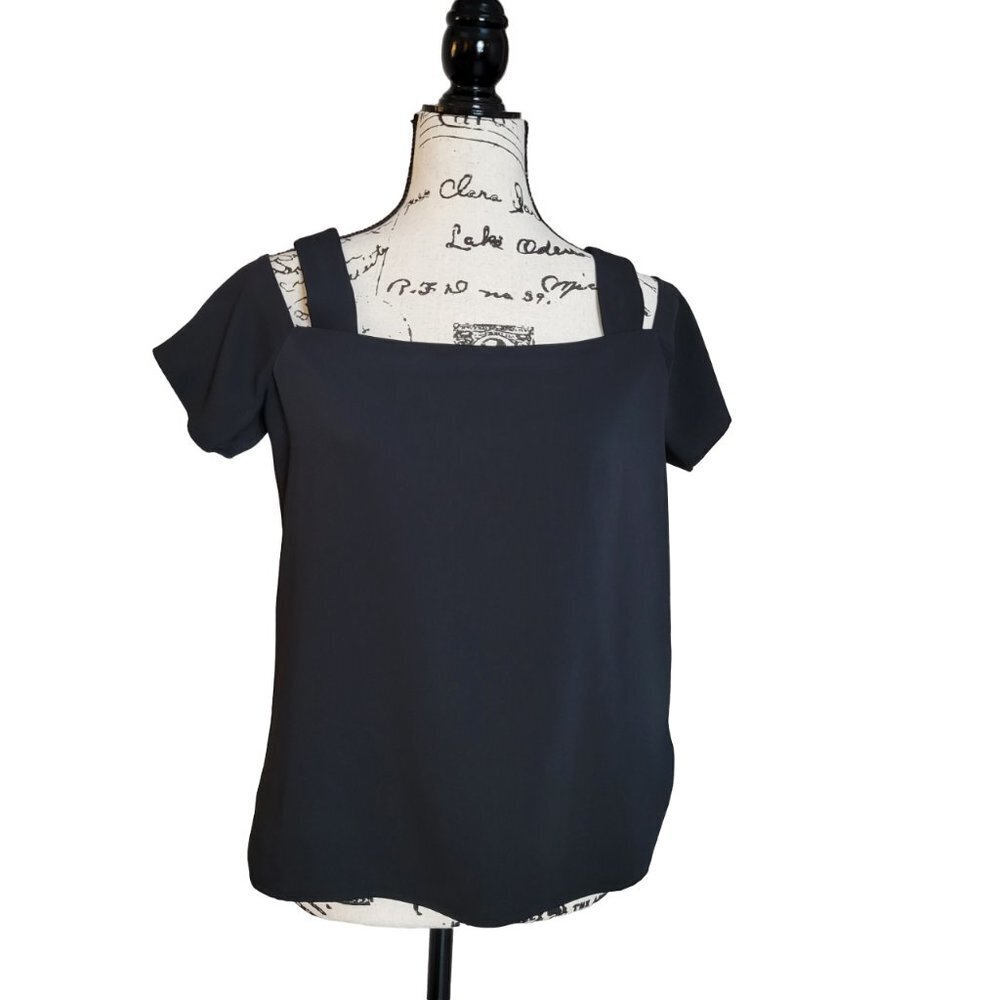 Cooper & Ella Black Cold Shoulder Chiffon Blouse Top - Size Medium